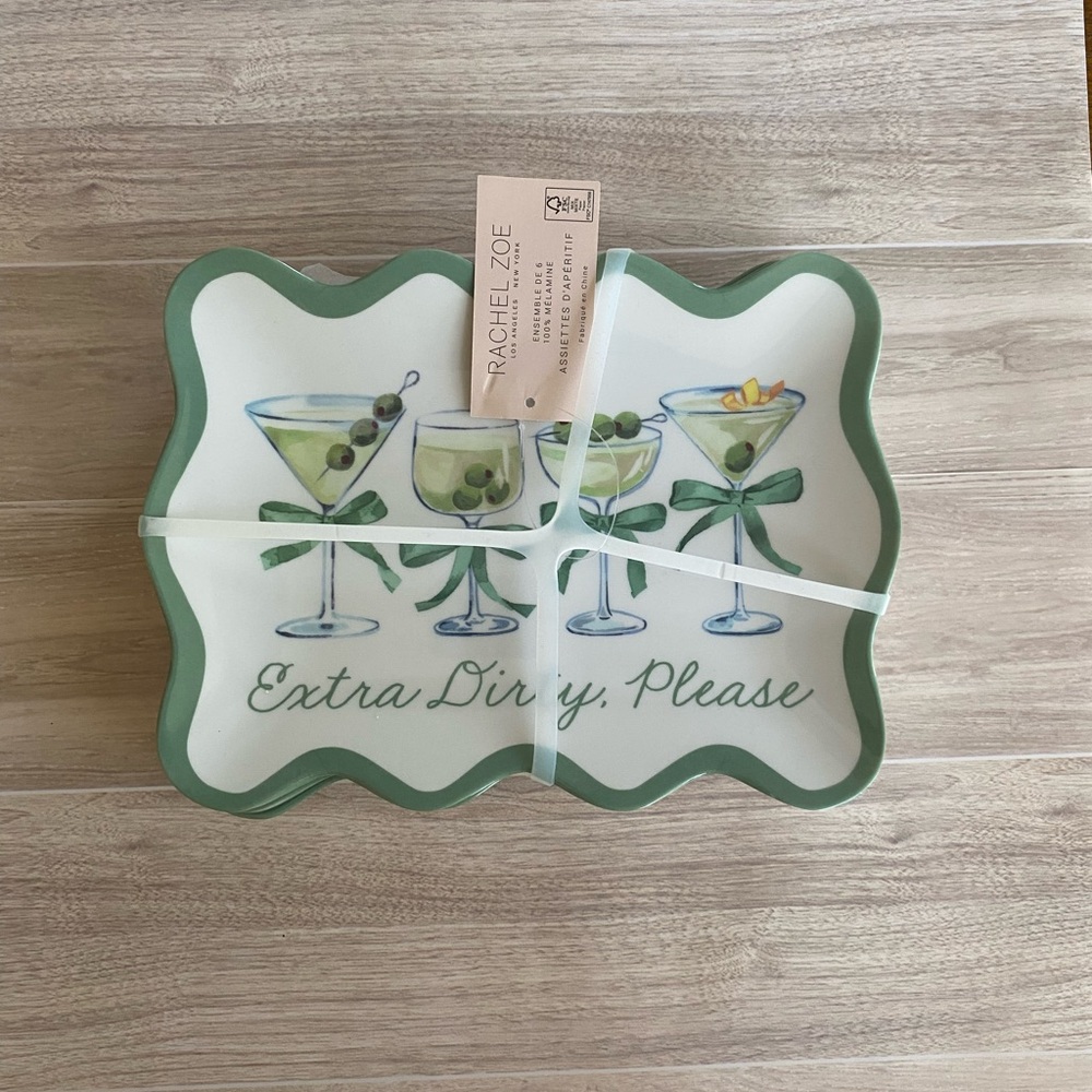Set of 6 Rachel Zoe "Extra Dirty, Please"  Martini Appetizer Plates
